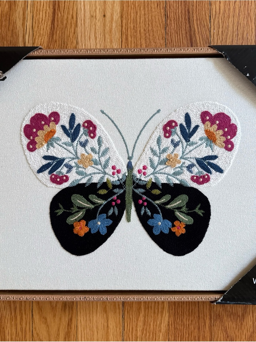 Embroidered Floral Butterfly Wall Art - Multicolor